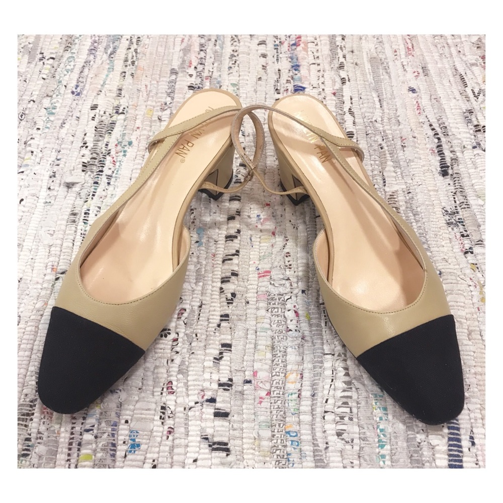 Chanel Style Cap Toe Sling Backs